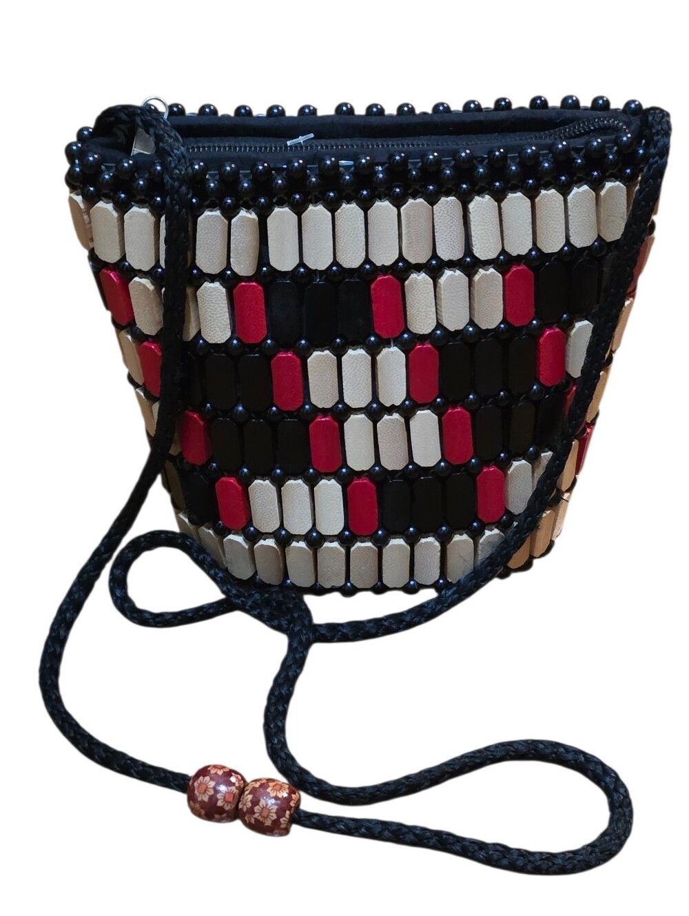 Handmade African Beaded Purse With Zip Fabric Interior EUC